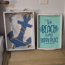 Handcrafted Nautical Decorated Serving Tray With Anchor/Sailboat