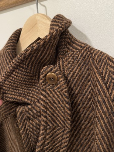Wythe New York Raglan Wool Overcoat Rust and Dark Brown Herringbone USA Large - Picture 6 of 8