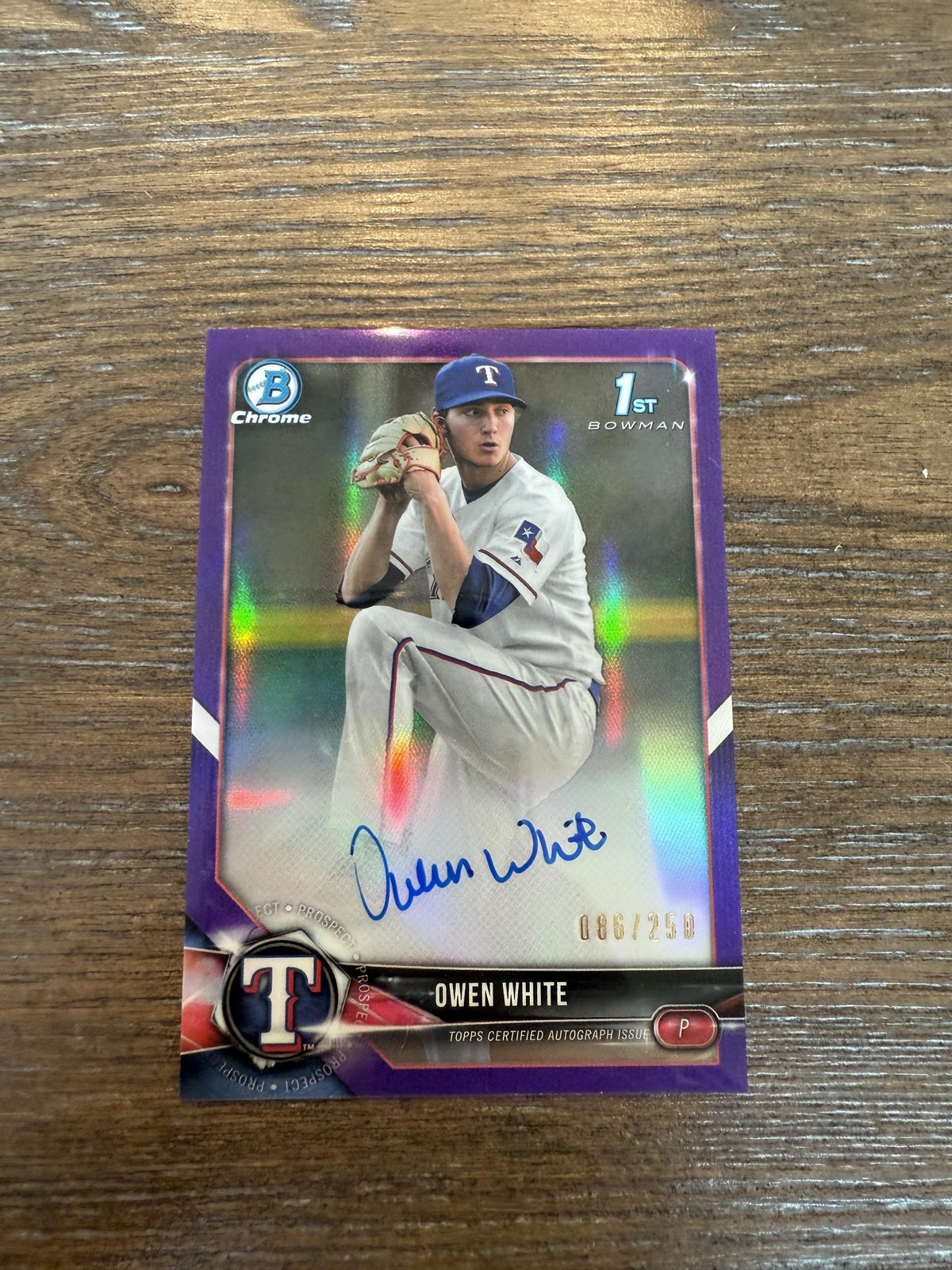 2018 Bowman Draft #CDA-OW Owen White Chrome Auto Purple Refractor #/250