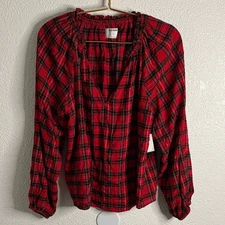 Old Navy Vibrant Red Checkered Blouse