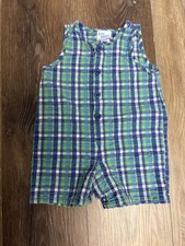 Vintage 90s Oshkosh B gosh Plaid Seersucker Romper 100 cotton 6-9 Months