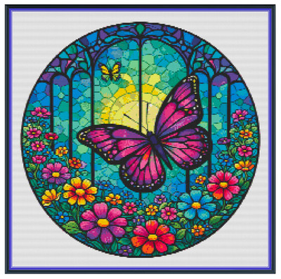 Buntglas einzelner Schmetterling - nur Kreuzstichmuster (keine Fäden oder Aida)