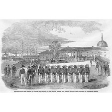 CRIMEAN WAR Honours Paid by Allied Troops to Captain Hyde Parker -Old Print 1854