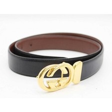Gucci Old Interlocking G Logo Belt Women Men Unisex Black NEW Used KIDS-0