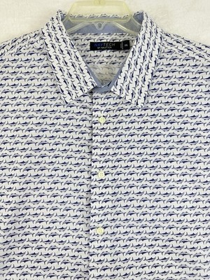 Nautica Shirts For Men XXL Short Sleeve Button Down Swordfish Blue White