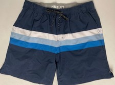 HURLEY Men's Swim Shorts Trunks Board Stretch XXL 2XL BLUE STRIPED 7.5 inseam