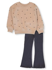 Girls size 3 Beige black spot top charcoal ribbed leggings set Mini Mango NEW