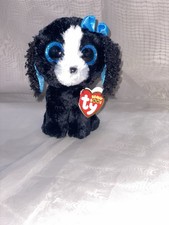 TY Beanie Boos TRACEY Dog Plush Blue Glitter Eyes 6” Stuffed Animal Toy NWMT