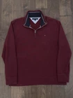 Tommy Hilfiger Men's Size Large Burgundy Red Quarter-Zip Pullover Sweater Cotton