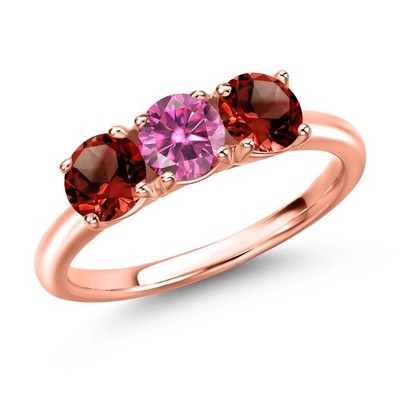 18K Rose Gold Plated Silver Pink Moissanite and Garnet Engagement Ring For