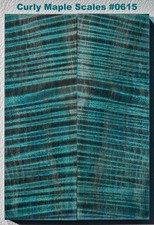 Nice Stabilized Deep Ocean Blue Curly Maple knife scales 0615, 6 x 2 x 7/16"