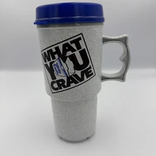 White Castle What You Crave Auto Mug Travel Handle 90s Gray Blue Plastic USA