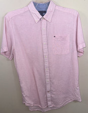 Tommy Hilfiger Shirt Mens Large Pink Linen Cotton Custom Fit Coupe Sur Mesure