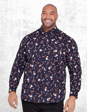 Image of Mens BadRhino Shirt Big & Tall Navy Blue Snowman Print Shirt Cotton Festive Long