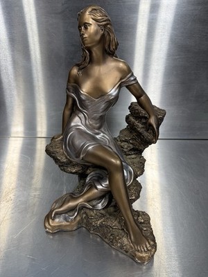 Austin Sculptures 1995 Signed Art Deco Bronze Resin Seated Woman