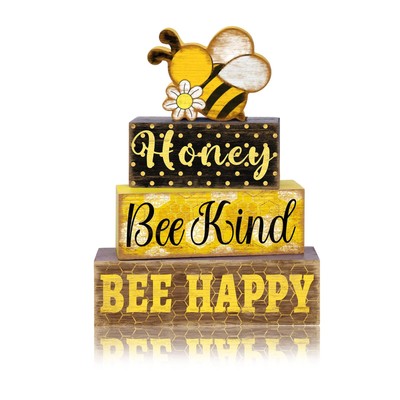 4 Pcs Bee Wooden Tiered Tray Decor Set, Bumble Bee Table Decor Spring Daisy H...