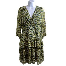 Banana Republic Women's Yellow Floral Tiered Wrap Dress Size 6 Fairy Preppy Boho