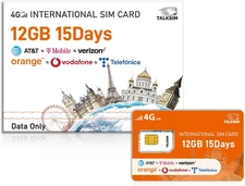 International Data SIM Card 12GB for 15 Days–4G LTE Coverage 45 Countries in Usa