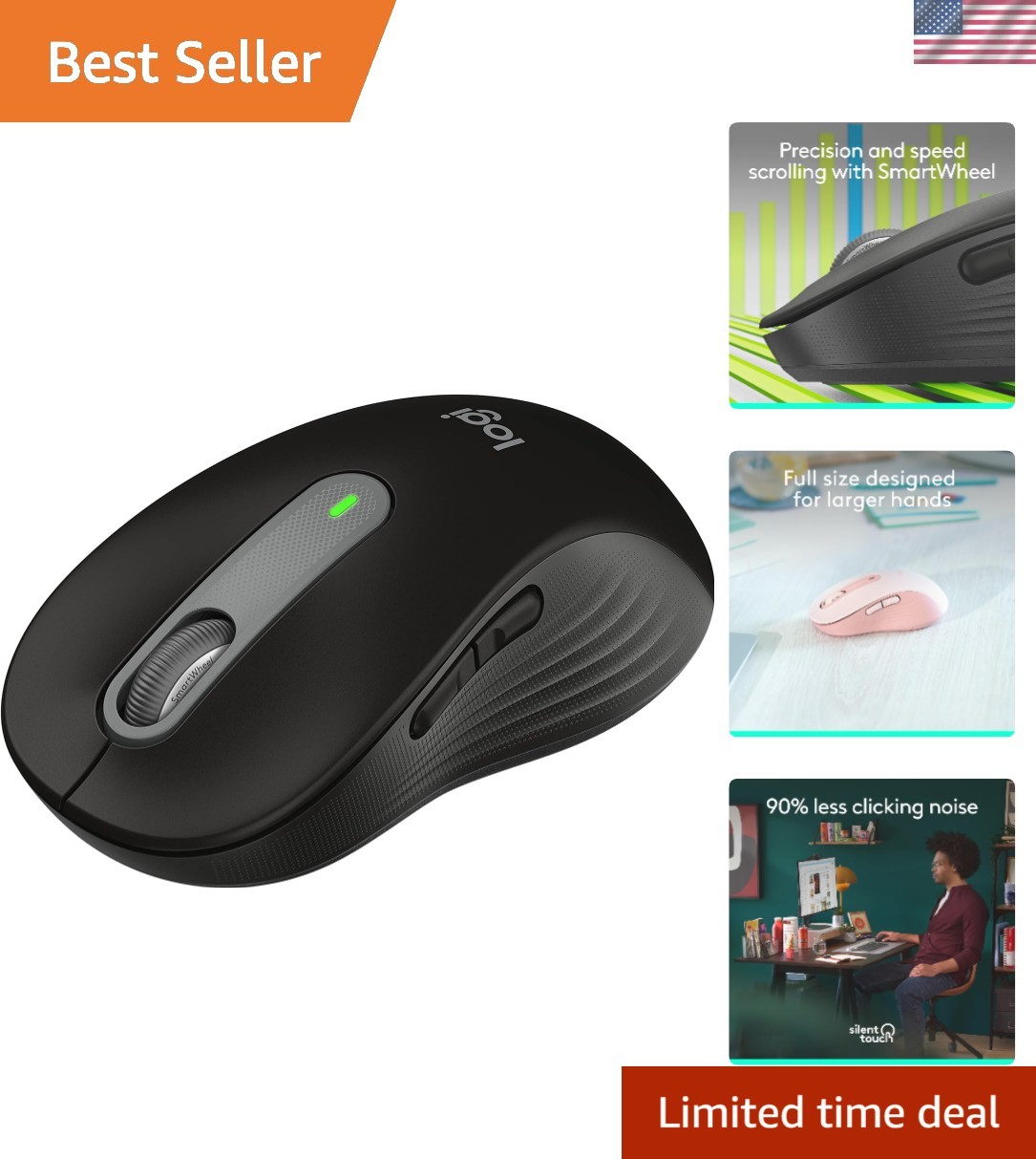 Signature M650 L Wireless Mouse for Large Hands with 2 Batteries and Silent Clicks