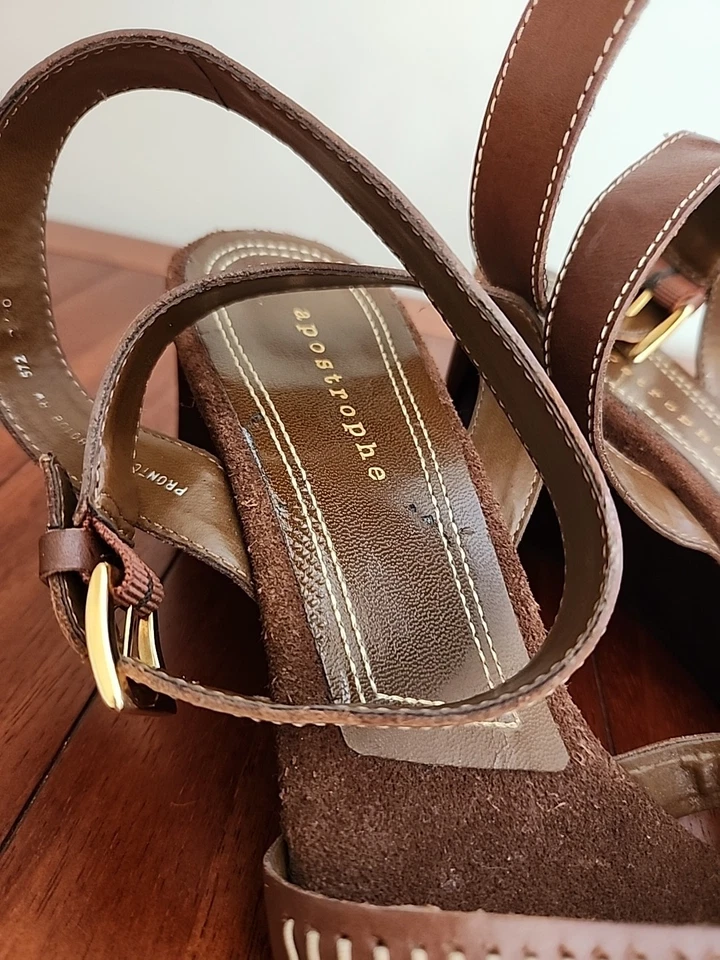 Zapatos Mujer APOSTROPHE Marrón.Cuero 3" Tacones Correa Tobillo Talla 11 M Foto 3 de 4