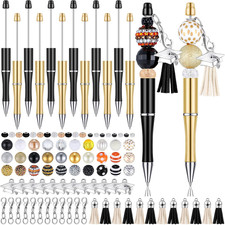 12 Pcs Gold Beadable Pens with 50 Pcs Colorful Focal Beads 12 Tassels 12 Pendant