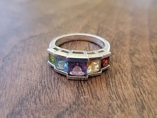 MICHELLE ALBALA Sterling Silver Rainbow Ring Sz 8  Amethyst Topaz Peridot Garnet