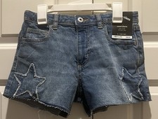 Art Class Girl's Jean Denim Shorts Cutoff Mid Rise Adjustable Blue Star L 10/12