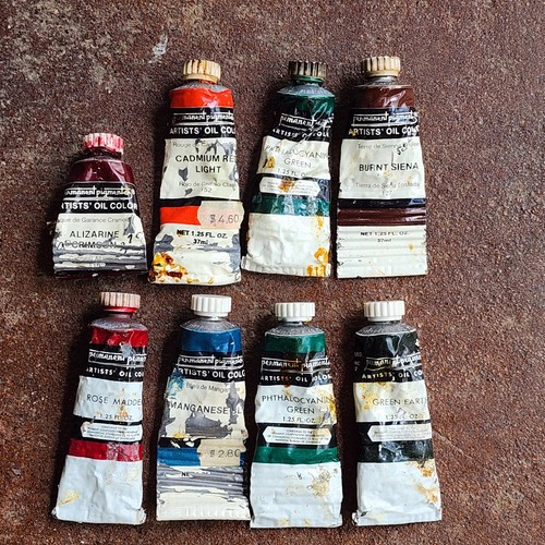8 Vintage Permanent Pigments Artists Oil Paint Tubes* Manganese Blue Earth Green