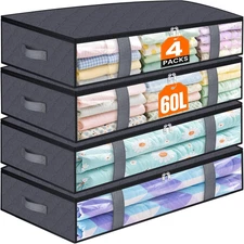 Under Bed Storage Containers, 4 Pack Blanket Storage Bags, Collapsible Storage B