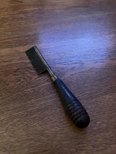 Rare Old Vintage 9” Brass Hot Straightening Comb Wood Handle American