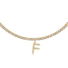 Letter F Necklaces Initial for Women 14K Gold Plated Tennis Chain