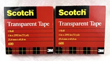 3M Scotch Transparent Tape 600, NOS 2 Boxes, 1" x 72yd, Core 3", Free Shipping
