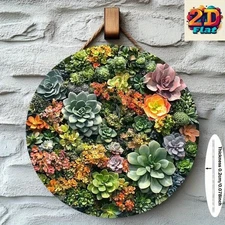 1pc 2D 2D Flat Round Aluminum Wall Art Sign- 0.27inch Colorful Succulent Plant P
