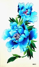 King HorseBig Light Blue Peonies Non-Glitter Temporary Tattoos HM451 New Arrival
