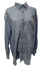 Harriton Blue Denim Mens Shirt 2XL Logo American Veteran Long Sleeve Button Up