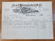 1900 Billhead CHICORA Pennsylvania Erie Lovell Manufacturing Clothes Wringers