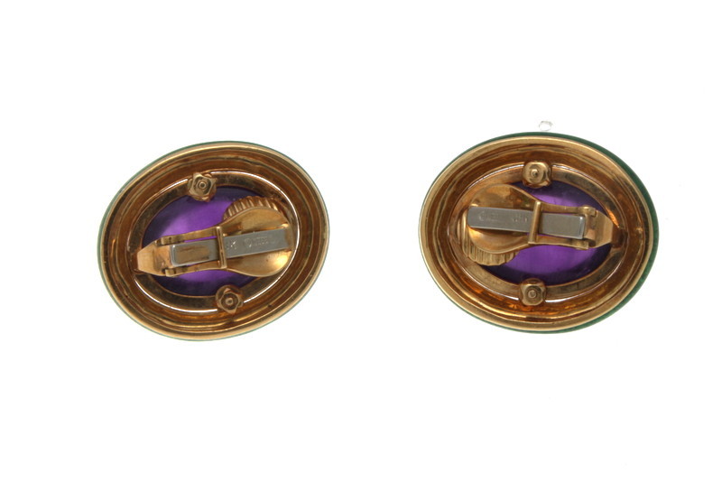 VERY RARE VINTAGE DAVID WEBB 18K YELLOW GOLD GREEN ENAMEL & AMETHYST EARRINGS image 2