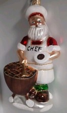 NEW w/tag BBQ CHEF SANTA Clause POLAND Blown Glass CHRISTMAS Ornament 6.5"