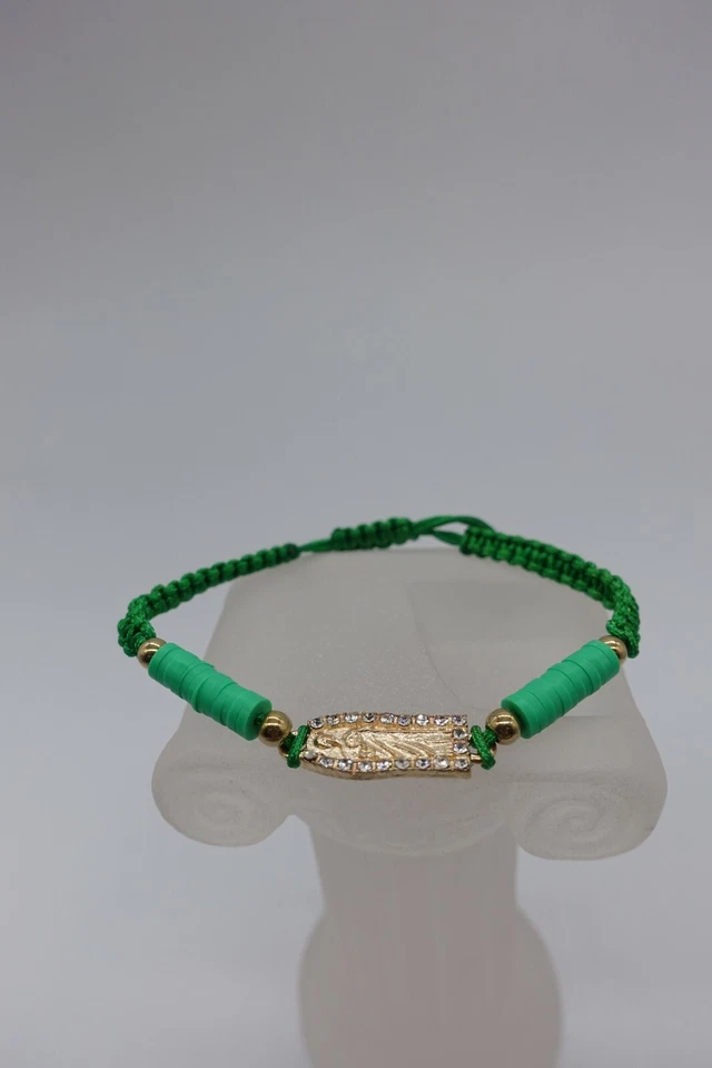 x3 Pulsera Macramé Cordón Verde Medalla San Benito Chapado en Rodio Foto 4 de 4