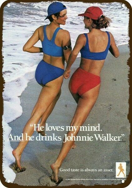 1988 JOHNNIE WALKER & Sexy Woman Butt Vintage-Look DECORATIVE REPLICA METAL SIGN