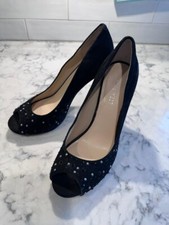 Nine West Evao fashion black designer leather pumps peep toe sequins size 6