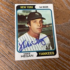 Autographed  1974   Topps  MIKE HEGAN . (DEC).      #L-1