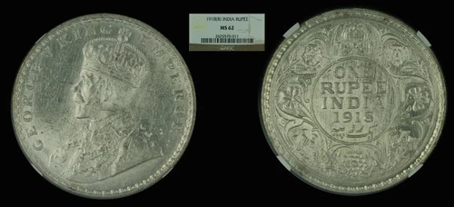 1918(B) Rupee NGC MS62 (India - British - Regal)