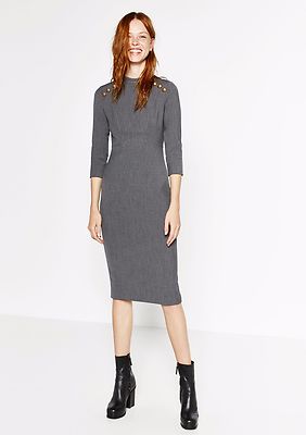 BNWT ZARA GREY MIDI TUBE DRESS WITH SHOULDER BUTTONS XS Ref.7619/819  BLOGGERS | eBay UK
