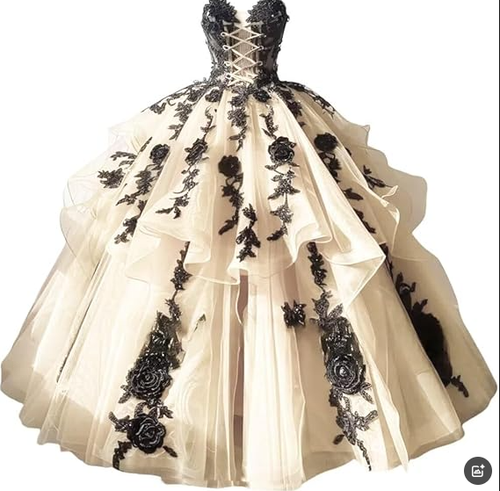 Gothic Ballkleid Quinceanera Kleid schwarz Blumen trägerlos süß 16 Ballkleid - Bild 31 von 33