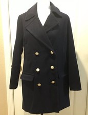 $76 New Just Fab Womens Large Double Breasted Navy Long Coat Jacket Blazer