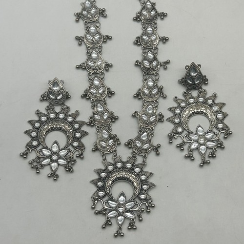 Elegantes Stein oxidiert Halskette Set mit Ohrringen traditioneller Indianerschmuck - Bild 5 von 7