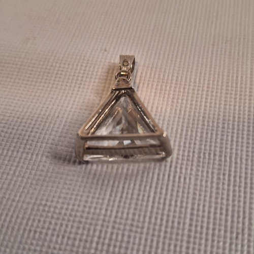 925 Sterling Silver - Triangle Pendant - Clear Stone - - Picture 5 of 12