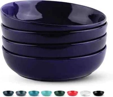 Set of 4 Cobalt Ceramic Serving Bowls - Large 40oz, Microwave & Dishwasher Safe