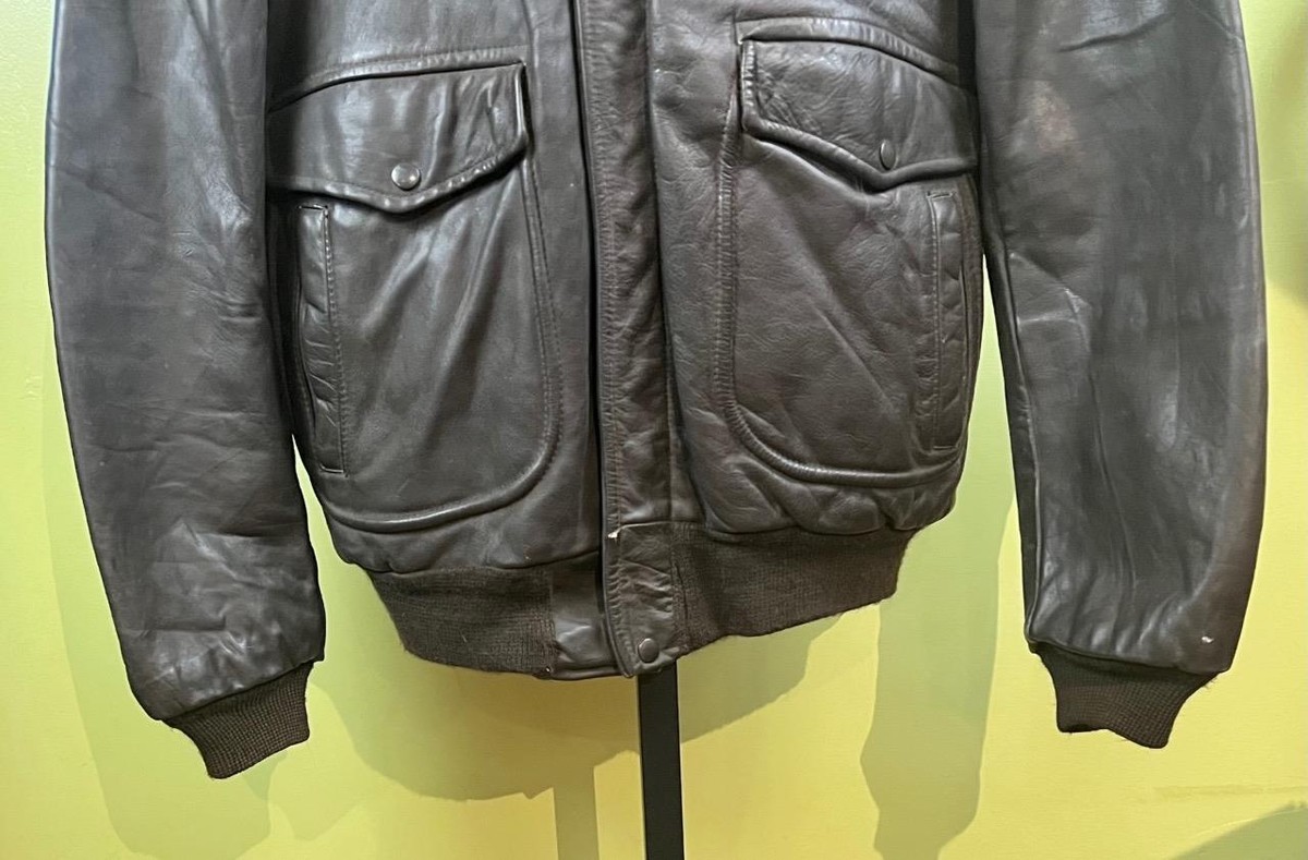 Vtg 60's COOPER Leather Bomber Jacket sz 42R Brown Talon Fur